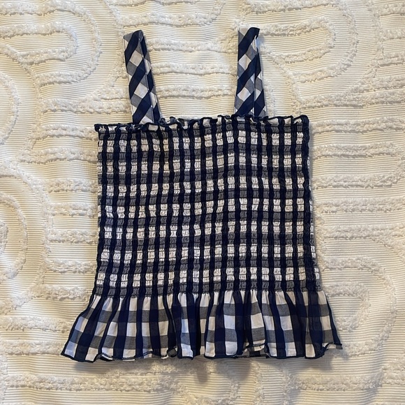 Nordstrom size small ruched, striped plaid top - Picture 2 of 3